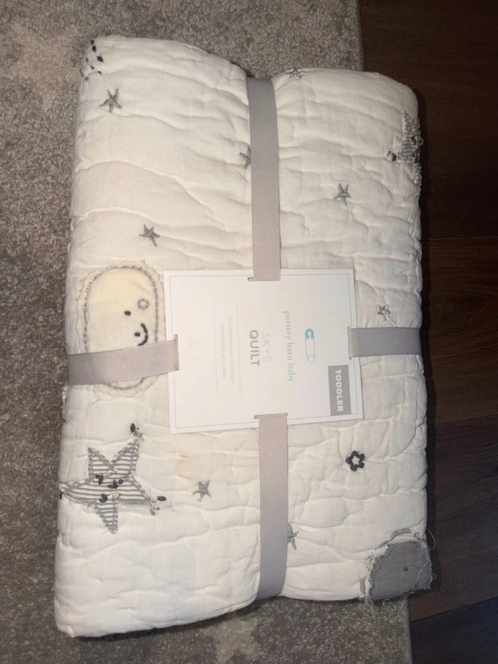 Pottery Barn Toddler Quilted Star & Bear Blanket - White and Gray